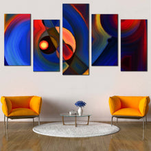 Load image into Gallery viewer, Sophisticated Modern Canvas Wall Art Colorful Abstract Forms  5 Piece Multiple Canvas Abstract Circle Shapes Canvas Print In Living Room
