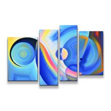 Load image into Gallery viewer, Sophisticated Modern Canvas Wall Art Yellow Modern Abstract 4 Piece Multiple Canvas Blue Circle Shapes Canvas Print
