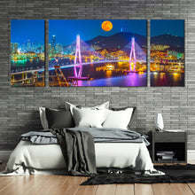 Load image into Gallery viewer, South Korea Canvas Wall Art Colorful Cityscape Bridge 3 Piece Canvas Print Busan Port City Mountains Moon Multiple Canvas For Bedroom
