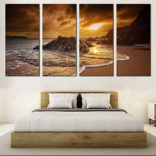 Load image into Gallery viewer, South Devon Canvas Wall Art Leas Foot Sand Beach Rocks Canvas Print Brown Ocean Beach  4 Piece Canvas For Your Bedroom
