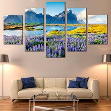 Load image into Gallery viewer, Southeastern  Icelandic  Canvas  Print  Stokksnes  headland  Landscape  Multi  Canvas  Blue  Batman  Mountain  Canvas  Set  Purple  Lupin  Flowers  Scenery In Living room
