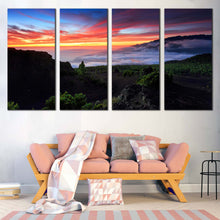 Load image into Gallery viewer, Spain Landscape Canvas Wall Art Dramatic Red Yellow Sunset Mountains Multi Canvas Europe Green La Palma Landscape  4 Piece Canvas Print For Your Living room
