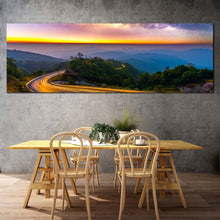 Load image into Gallery viewer, Starry Landscape Canvas Print  Green Trees Light Trail Scenery1 PieceCanvas WallArt  Blue Mountains Sunset Canvas Art For Dinning Room
