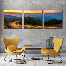 Load image into Gallery viewer, Starry Landscape Canvas Print Green Trees Light Trail Scenery 3 Piece Canvas Wall Art Blue Mountains Sunset Canvas Art For Living Room
