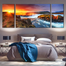 Load image into Gallery viewer, Starry  Sky    Canvas  Wall  Art  Yellow  Sunshine  Canvas  Print  White  Milky  Way  Hodafoss  Waterfall  3  Piece  Multiple  Canvas In Bedroom
