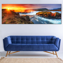 Load image into Gallery viewer, Starry  Sky  Canvas  Wall  Art  Yellow  Sunshine  Canvas  Print  White  Milky  Way  Hodafoss  Waterfall  Living  Room  1  Piece  Multiple  Canvas For Living Room
