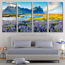 Load image into Gallery viewer, Stokksnes Headland Canvas Wall Art Blue Batman Mountain  4 Piece Canvas Southeastern Icelandic Landscape Canvas Print For Your Bedroom
