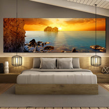 Load image into Gallery viewer, Stony  Beach  Canvas  Wall  Art  Yellow  Cloudy  Sunset  Sky  Canvas  Print  Blue  Sea  Ocean  Rocks  1  Canvas  Artwork In Bedroom
