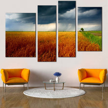 Load image into Gallery viewer, Storm Clouds Canvas Wall Art Beautiful Grey Sky Scenery  4 Piece Canvas Green Orange Grain Field Canvas Print 
