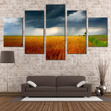 Load image into Gallery viewer, Storm  Clouds  Canvas  Wall  Art  Beautiful  Grey  Sky  Scenery  Living  Room  5  Piece  Canvas  Green  Orange  Grain  Field  Canvas  Print  In Living room
