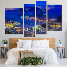 Load image into Gallery viewer, Sugarloaf Mountain Canvas Wall Art Skyline of Rio de Janeiro 4 Piece Canvas Print Blue Mountain Cityscape Canvas Art In Bedroom
