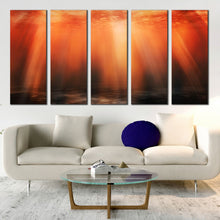 Load image into Gallery viewer, Sunbeam Abstract underwater backgrounds in the sea red orange 5 piece canvas In Living room
