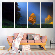 Load image into Gallery viewer, Sunbeam Landscape Canvas Wall Art Blue Sky Landscape Scenery 4 Piece Multi Panel Canvas Golden Green Trees Scenery Canvas Print For Living room
