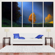 Load image into Gallery viewer, Sunbeam Landscape Canvas Wall Art Blue Sky Landscape Scenery 5 Piece Multi Panel Canvas Golden Green Trees Scenery Canvas Print In Living room
