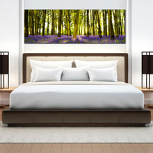 Load image into Gallery viewer, Sunlight  casts  shadows  across  bluebells  in  a  wood  panoramic  canvas  home  decor For Bedroom
