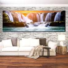 Load image into Gallery viewer, Sunrise Sunset  Waterfall  forest  panoramic  canvas  prints In Living Room
