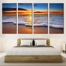 Load image into Gallery viewer, Sunset Beach 4 panel Canvas Prints Sea Wave Seascape blue sky For Your Bedroom
