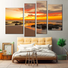 Load image into Gallery viewer, Sunset Beach rocks sand 4 panel Canvas Prints Sea Wave Seascape 
