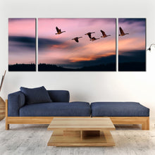 Load image into Gallery viewer, Sunset  Birds  Flying  Into  Sky  Triptych  Triptych  Canvas  print For Living Room
