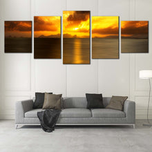 Load image into Gallery viewer, Sunset Clouds Canvas Wall Art Grey Seascape Sunset Reflection Multi Canvas Yellow Ocean Sky  5 Piece Canvas Print In Living room
