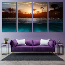 Load image into Gallery viewer, Sunset Sky Canvas Print Grey Sea Waves Multi Canvas Beautiful Yellow Ocean Beach Sunset  4 Piece Canvas Wall Art In Living room
