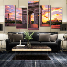 Load image into Gallery viewer, Sunset View Of Arc de Triomphe 5 panel wall art for home canvas decor In Living Room
