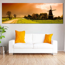 Load image into Gallery viewer, Sunset  Windmill  Canvas  Wall  Art  Orange  Sky  Netherlands  Windmill  Canvas  Artwork  Green  Windmill  Scenery  Living  Room  1  Piece  Canvas  Art For Living Room
