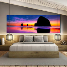 Load image into Gallery viewer, Sunset  tone  over  Haystack  rock  cannon  beach  panoramic  canvas  print For Bedroom
