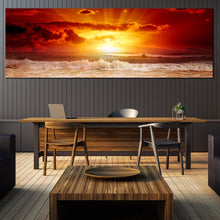 Load image into Gallery viewer, Sunshine  Seascape  Canvas  Print  Orange  Yellow  Ocean  Sky  1  Piece  Canvas  Wall  Art  Cloudy  Sunset  Dining  Room  Canvas  Set In Living Room
