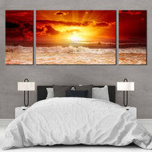 Load image into Gallery viewer, Sunshine Seascape Canvas Print Orange Yellow Ocean Sky  3 Piece Canvas Wall Art Cloudy Sunset Canvas Set In Bedroom
