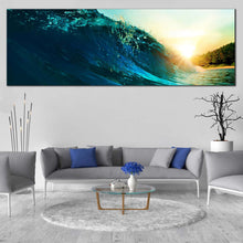 Load image into Gallery viewer, Surfing  Wave  Canvas  Wall  Art  Yellow  Sea  Sunset  Canvas  Set  Beautiful  Blue  Ocean  Waves  Living  Room  1  Piece  Canvas  Print For Living Room
