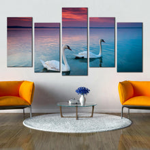 Load image into Gallery viewer, Swans on the lake Balaton in the night sky 5 panel canvas print In Your Living Room
