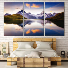 Load image into Gallery viewer, Swiss Alps Canvas Print Purple Wetterhorn Picturesque Scene  3 Piece Canvas Set Schreckhorn Mountains Canvas Wall Art White Grindelwald valley Multiple Canvas For Bedroom
