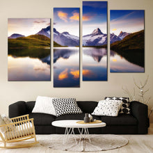 Load image into Gallery viewer, Swiss Alps Canvas Print Purple Wetterhorn Picturesque Scene  4 Piece Canvas Set Schreckhorn Mountains Canvas Wall Art White Grindelwald valley Multiple Canvas 
