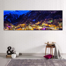 Load image into Gallery viewer, Switzerland Mountain Canvas Print Beautiful Yellow Village Lights Mountain Canvas Artwork Blue Zermatt Landscape 1 Piece Canvas Print In Living Room
