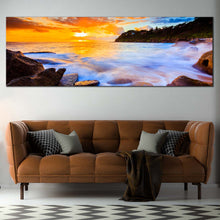 Load image into Gallery viewer, Sydney  Seascape  Canvas  Print  Blue  Australia  Beach  Multi  Canvas  Artwork  Yellow  Whale  Beach  Sunset  Canvas  Set  Ocean  Rocks  Living  Room  1  Piece  Canvas  Wall  Art In Living Room
