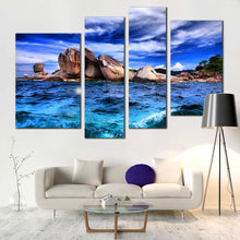 Load image into Gallery viewer, Tempest Ocean Canvas Wall Art Blue Cloudy Sky  4 Piece Canvas Brown Ocean Rocks Canvas Print 

