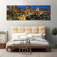 Load image into Gallery viewer, Thailand City Canvas WallArt  Blue Sky City Lights Canvas Artwork  Bangkok Brown City Night View 1 Piece Canvas Print For Bedroom
