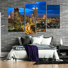 Load image into Gallery viewer, Thailand Cityscape Canvas Wall Art Bangkok Yellow City Lights 4 Piece Canvas Print Beautiful Blue Sky City Multi Canvas Artwork For Bedroom
