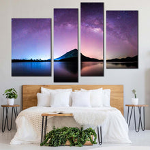 Load image into Gallery viewer, Thailand Mountain Canvas Wall Art Blue Landscape Night Galaxy 4 Piece Canvas Print Purple Sky Night Stars Multi Canvas Artwork
