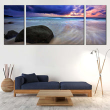 Load image into Gallery viewer, Thailand  Beach  Canvas  Wall  Art  Grey  Ocean  Rocks  Boulders  Living  Room  3  Piece  Canvas  Print  Dramatic  Blue  Clouds  Sky  Sea  Multi  Panel  Canvas For Living Room
