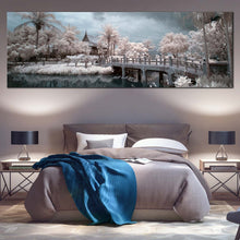 Load image into Gallery viewer, Thailand  Bridge  Canvas  Wall  Art  Beautiful  White  Trees  Scenery  Canvas  Print  Wat  Chalerm  Grey  River  1  Piece  Wide  Canvas For Bedroom
