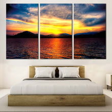 Load image into Gallery viewer, Thailand Sunset Canvas Print  Yellow Ocean Mountains 3 Piece Canvas Set Orange Ocean Canvas Wall Art In Bedroom

