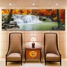 Load image into Gallery viewer, Thailand  Waterfall  Canvas  Wall  Art  Green  Lake  River  Living  Room  Panoramic  Canvas  Print  Orange  Autumn  Trees  Forest  Waterfall  Wide  Canvas In Living Room
