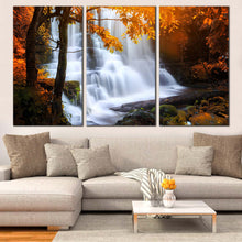 Load image into Gallery viewer, Thailand Waterfall Canvas Wall Art Hin Rang Kla National Park  3 Piece Canvas Print White Red Mun Daeng Waterfall Canvas Set In Living room
