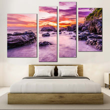 Load image into Gallery viewer, Tokoriki Island Canvas Wall Art Purple Matamanoa Beach Canvas Print Fiji Ocean Canvas Set Orange Ocean Rocks  4 Piece Canvas 
