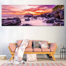 Load image into Gallery viewer, Tokoriki  Island  Canvas  Wall  Art  Purple  Matamanoa  Beach  Canvas  Print  Fiji  Ocean  Canvas  Set  Orange  Ocean  Rocks  Living  Room1  Piece  Canvas In Living Room
