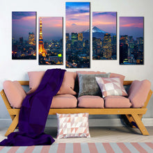 Load image into Gallery viewer, Tokyo City Canvas Print City Aerial View Multiple Canvas Japan Fuji Mountain 5 Piece Canvas WallArt In Living Room
