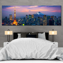 Load image into Gallery viewer, Tokyo Cityscape Canvas Wall Art Fuji Mountain in Japan Canvas Artwork Purple Blue City Aerial View 1 Piece Canvas Print In Bedroom
