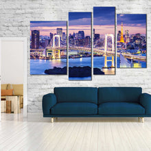 Load image into Gallery viewer, Tokyo Bay Rainbow Bridge at night 4 Panel Canvas Print
